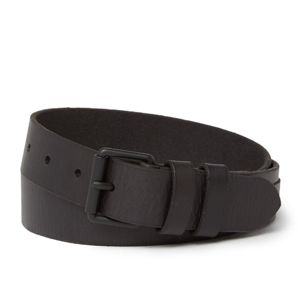 AllSaints Logo Overlay Leather Black Belt